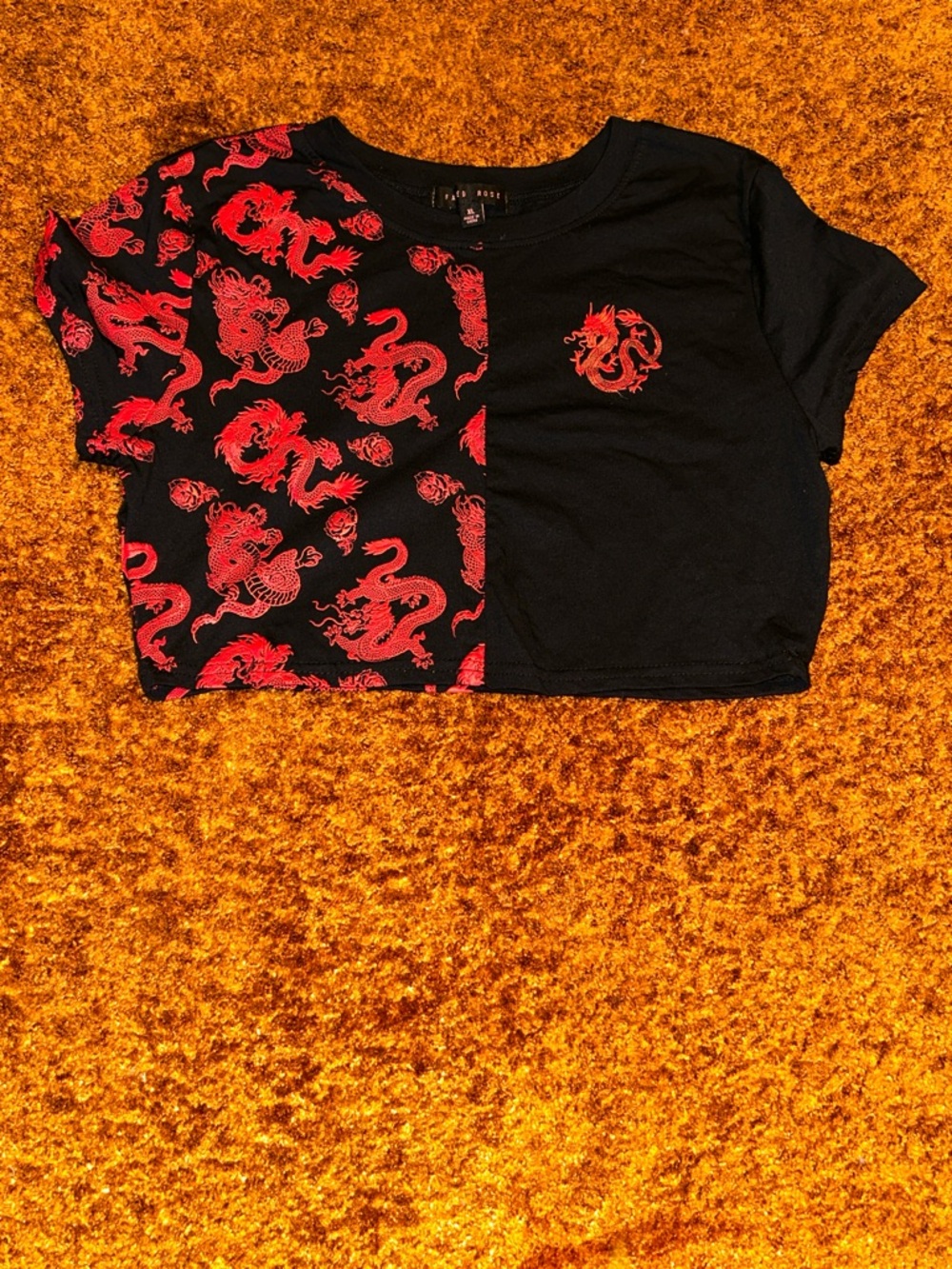 Black & Red Dragon Split Crop Tee - Picture 1 of 7